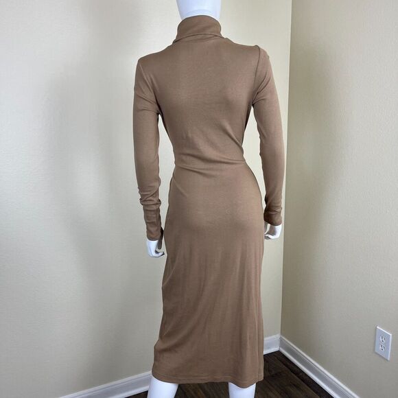 Ralph Lauren Womens Size M Camel Tie Front Turtleneck Sweater Bodycon Midi Dress - Picture 11 of 16